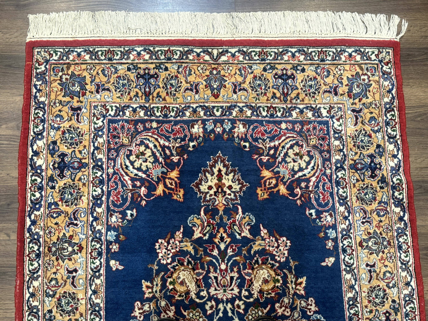 Blue Persian Qum Rug 3.6 x 5, Floral Medallion, Fine 310 KPSI