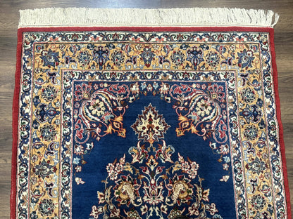 Blue Persian Qum Rug 3.6 x 5, Floral Medallion, Fine 310 KPSI