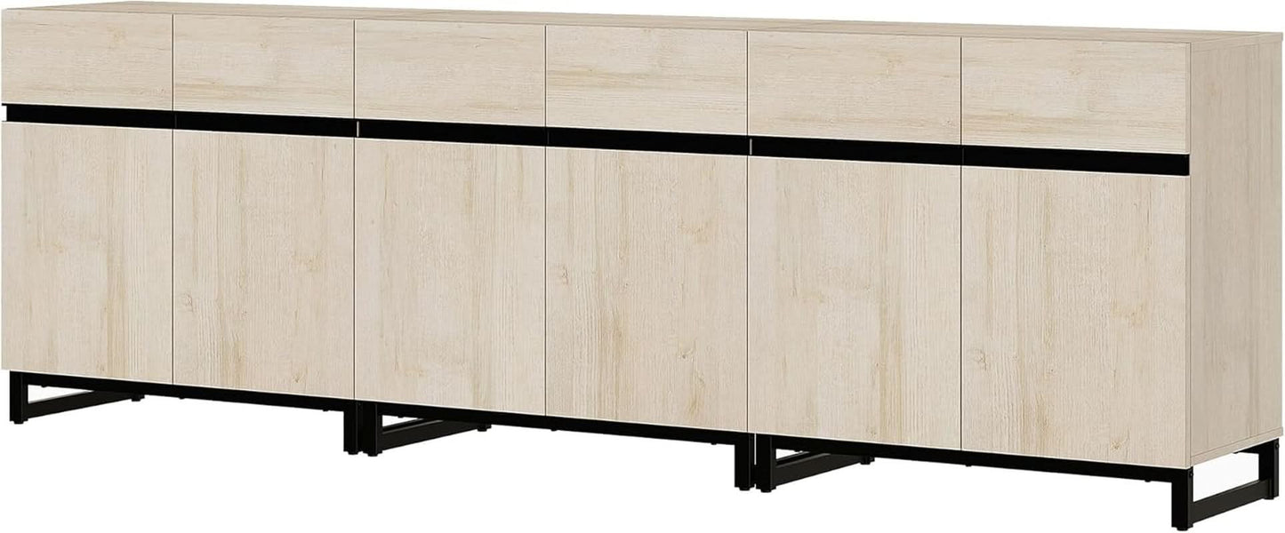 3 In 1 Multifunctional Sideboard Buffet Cabinet With Adjustable Shelves In Light Oak Finish For Living Room
