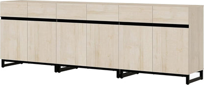 3 In 1 Multifunctional Sideboard Buffet Cabinet With Adjustable Shelves In Light Oak Finish For Living Room