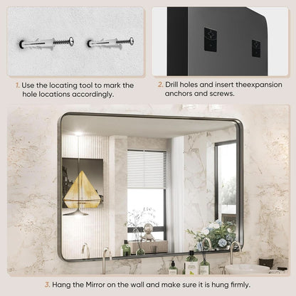 Black Metal Framed Vanity Mirror 30x22 Inch Over Sink