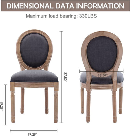 Set Of 4 French Vintage Dining Chairs Solid Wood Frame Tufted Fabric