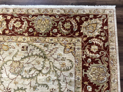 Pakistani Rug 9x12, Floral Allover Peshawar Carpet, Chobi, Beige and Rust Red, Traditional