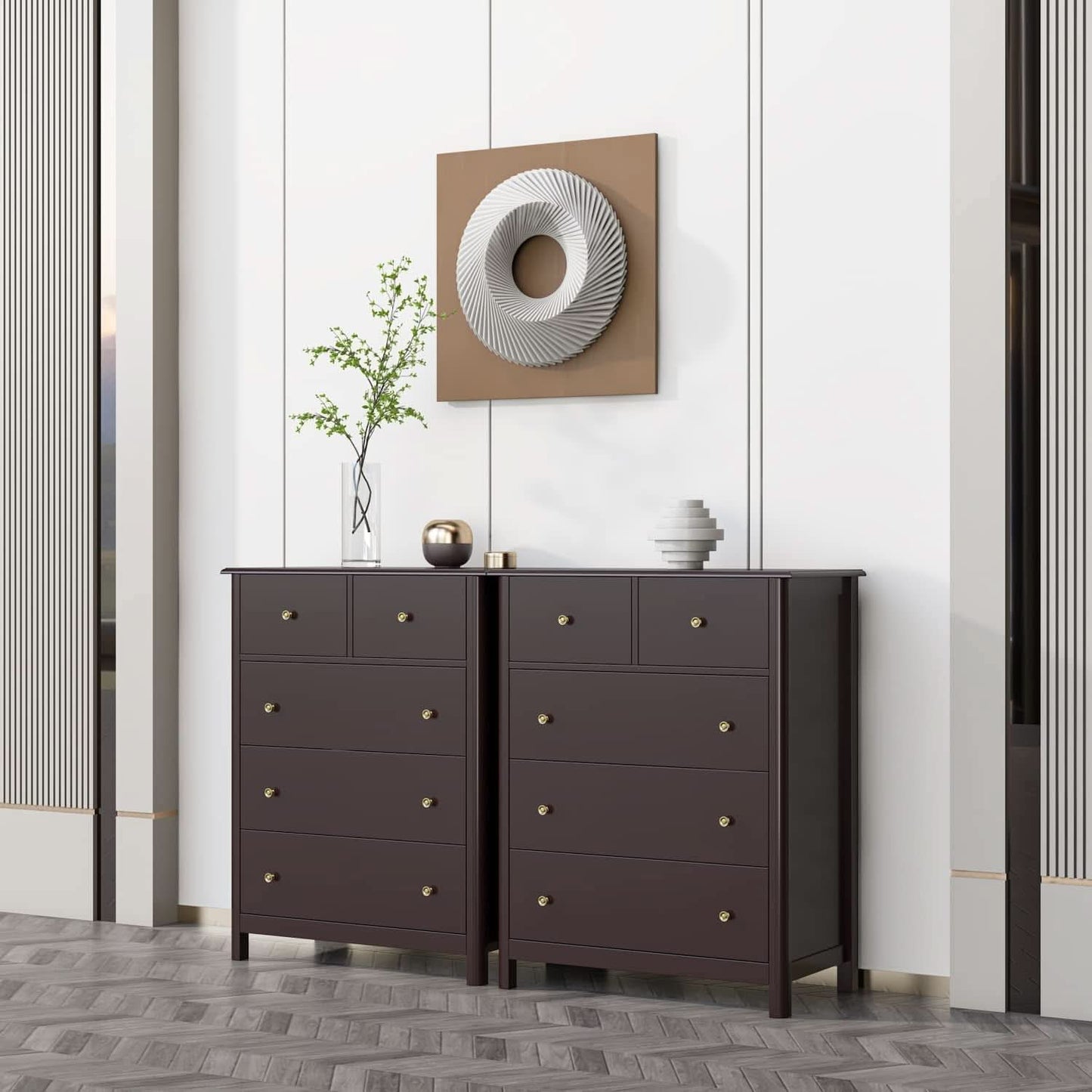 Dark Brown Modern 5 Drawer Chest of Drawers for Bedroom