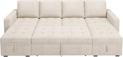 Beige Modular Sleeper Sectional Couch With Storage