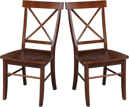Espresso Solid Wood X Back Dining Chairs Set For Kitchen