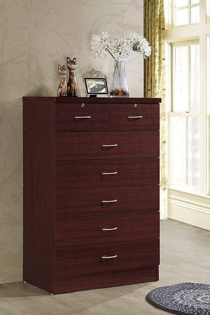7 Drawer Wood Dresser Mahogany With 2 Locks On Top Drawers