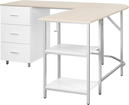 L Shaped Desk Two Toned With Drawers And Open Shelf Home Office