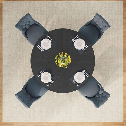 Round Wood Dining Table Farmhouse 47 Inch For Dining Room With Cross Base Black