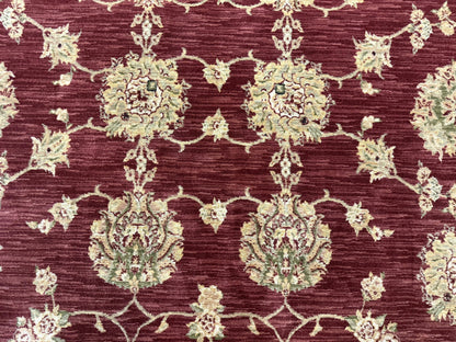 Traditional Wool Oriental Rug 9x13, Large Power Loomed Carpet, Burgundy