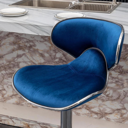 Blue Velvet Upholstered Adjustable Swivel Barstool Set Of 2