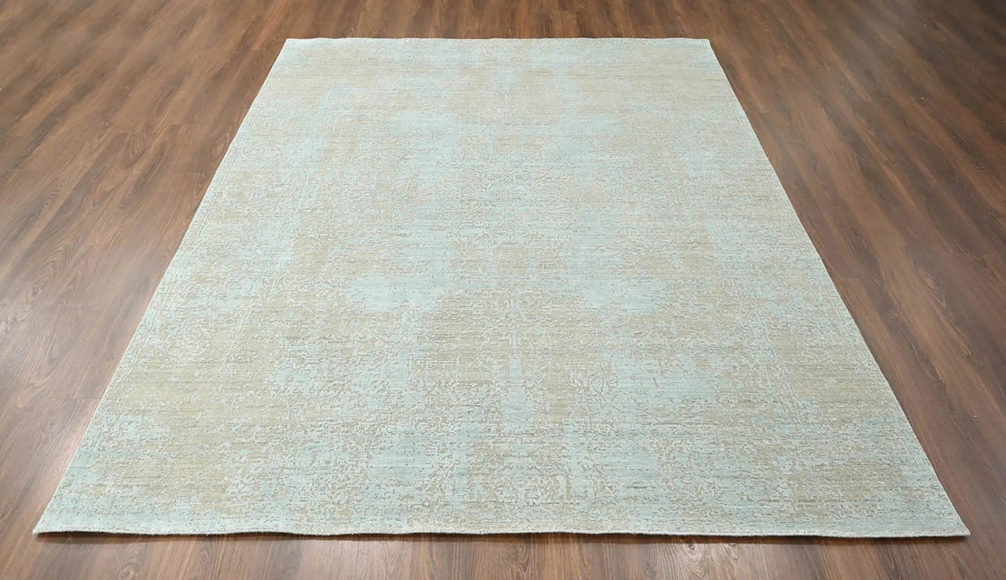 8x10 Blue, Gray Hand Knotted 100% Wool Transitional Oriental Area Rug