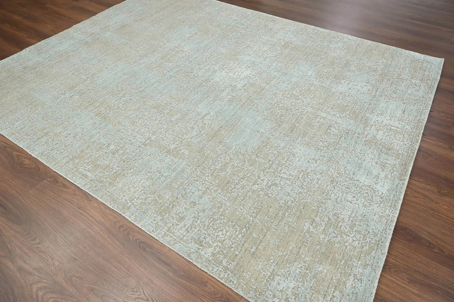 8x10 Blue, Gray Hand Knotted 100% Wool Transitional Oriental Area Rug