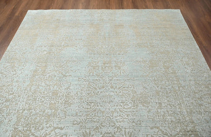 8x10 Blue, Gray Hand Knotted 100% Wool Transitional Oriental Area Rug