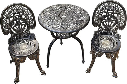 Cast Aluminum Patio Bistro Set With Umbrella Hole Outdoor