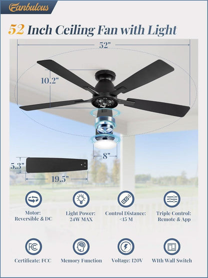 52 Inch Ceiling Fan With Lights Remote App Control