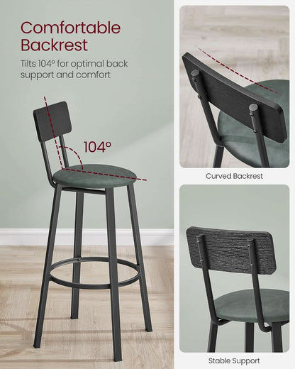 29.7 Inch PU Bar Stools Set Of 2 With Backrest And Footrest