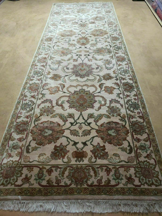 4x12 Vintage Oriental Runner Rug Hand Knotted Indian Agra Wool Tea Washed Beige