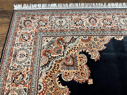 Karastan Rug 10x13, Karastan Ebony Kirman Rug, Room SIzed Wool Pile Vintage Karastan Carpet, Belgium Power Loomed Rug, Black Semi Open Field