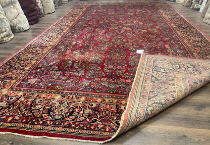 Persian Sarouk Rug 10x18, Palace Size Antique Persian Carpet, Wool, Red, Floral, Handmade Traditional Persian Rug, Extra Large Rug