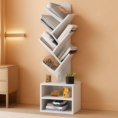 6 Tier Tree Bookshelf Tall Bookcase With Storage Cabinet White
