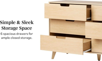 Mid-Century Modern 6-Drawer Dresser, 52 Inch Width