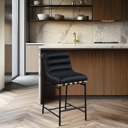 Black Vegan Leather Counter Stool 18W X 24D X 37.5H
