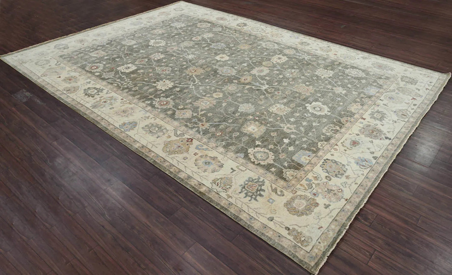 LoomBloom 10x14 Gray Wool Traditional Turkish Oushak Hand Knotted  Oriental Area Rug