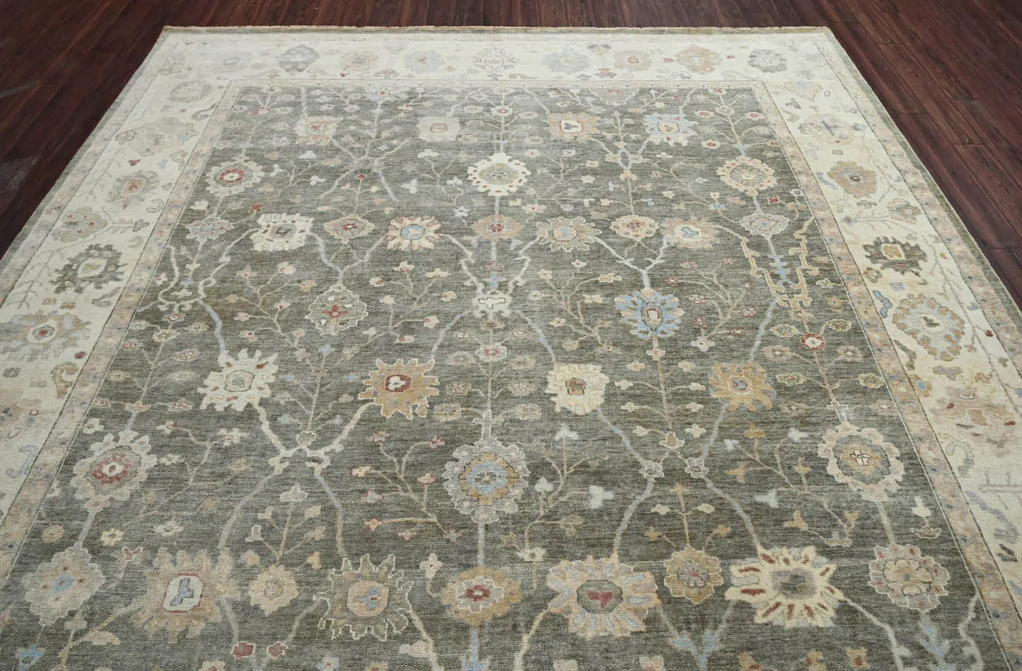 LoomBloom 10x14 Gray Wool Traditional Turkish Oushak Hand Knotted  Oriental Area Rug