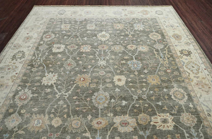 LoomBloom 10x14 Gray Wool Traditional Turkish Oushak Hand Knotted  Oriental Area Rug