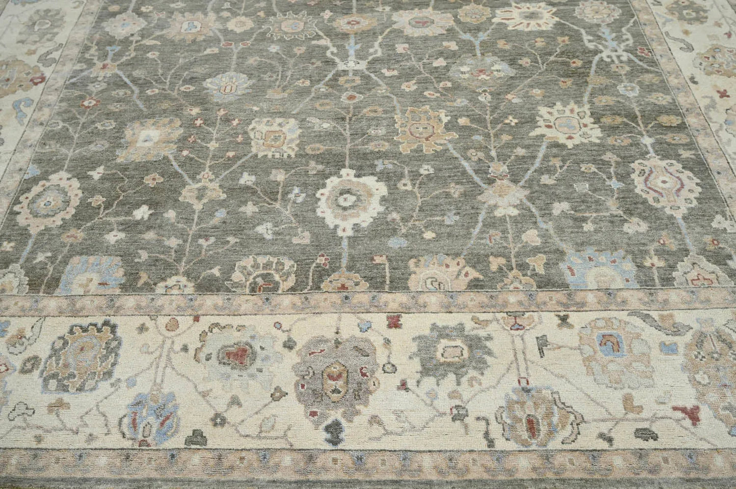 LoomBloom 10x14 Gray Wool Traditional Turkish Oushak Hand Knotted  Oriental Area Rug