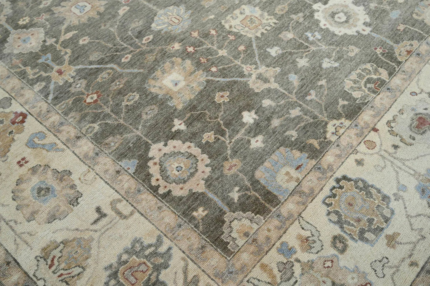 LoomBloom 10x14 Gray Wool Traditional Turkish Oushak Hand Knotted  Oriental Area Rug