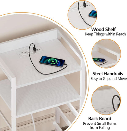 White Nightstand With Charging Station And RGB LED Lighting
