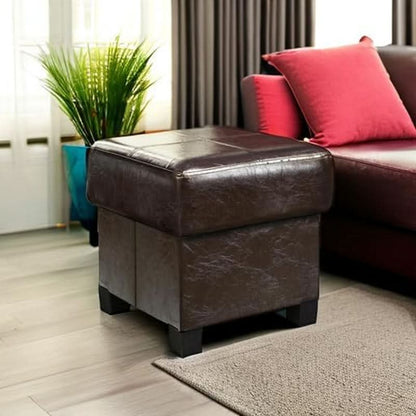 Brown PU Leather Storage Ottoman Featuring CushionedTop
