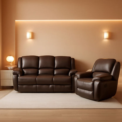 Brown Faux Leather Sofa and Loveseat Set Two Piece