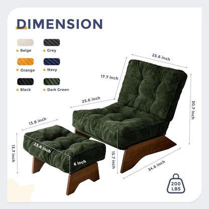 Green Adjustable Backrest Accent Chair With Ottoman