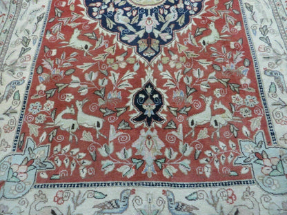 6' X 9' Vintage Handmade India Oriental Floral Wool Rug Hunting Bird Deer Nice