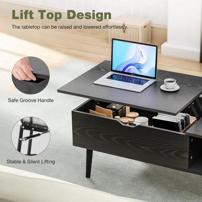 Black Wood Lift Top Coffee Table With Hidden Compartment