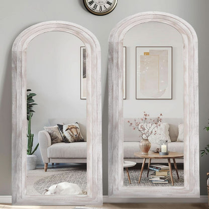 Arched Full Length Mirror With Solid Wood Frame 71x32 Rustic White