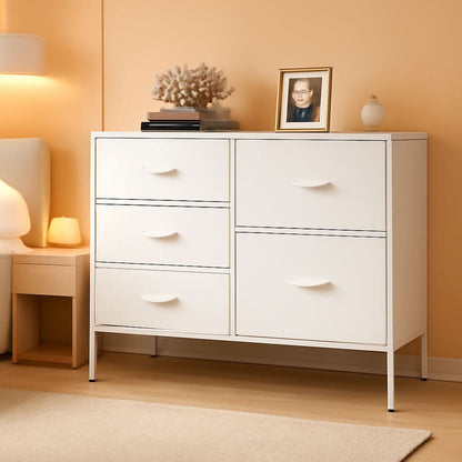 Fabric Dresser With 5 Drawers White For Bedroom Storage Organizer