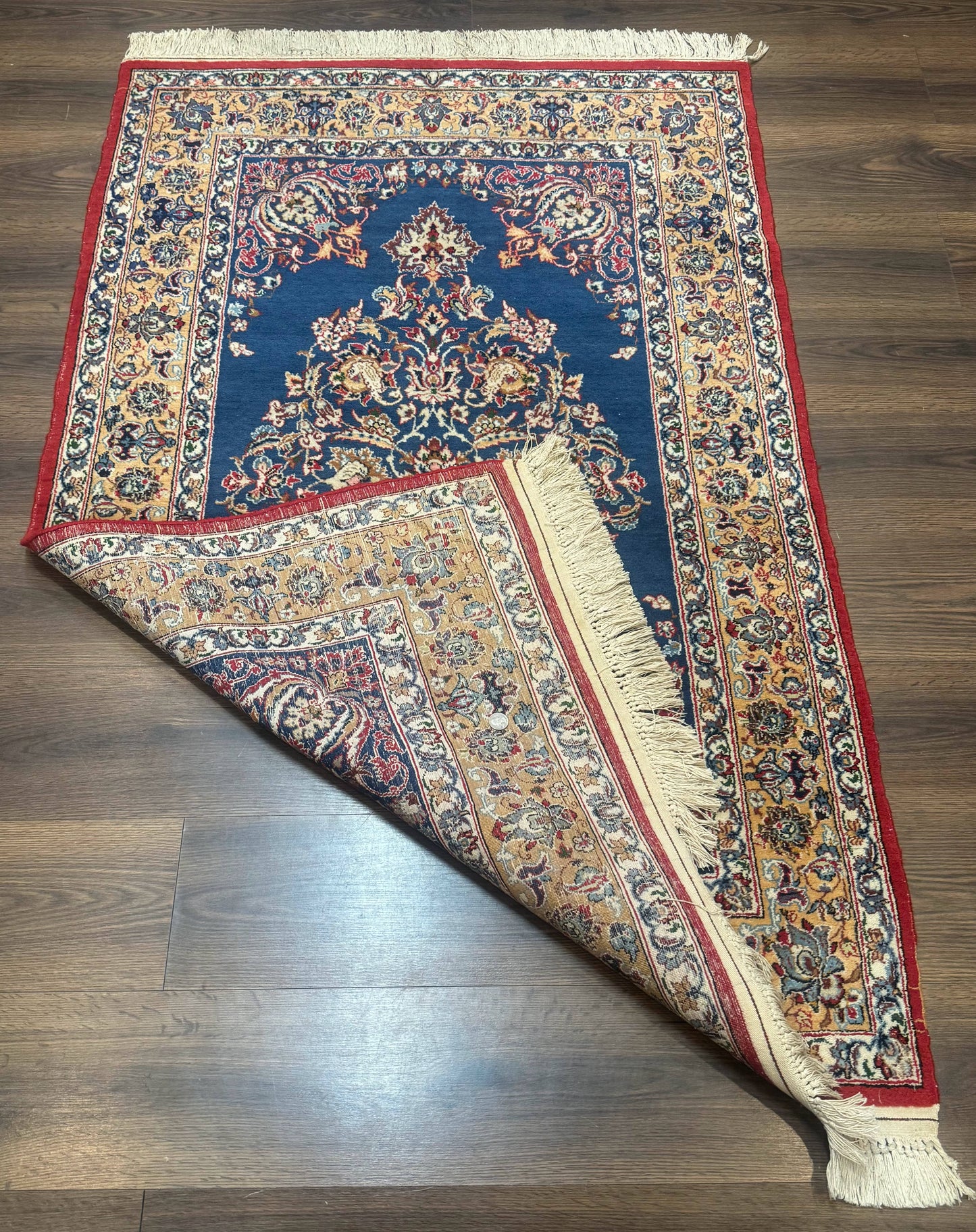 Blue Persian Qum Rug 3.6 x 5, Floral Medallion, Fine 310 KPSI