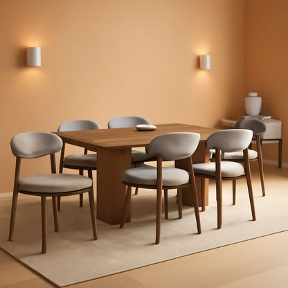 Wooden Dining Chairs Set Of 6 With Light Grey Upholstery