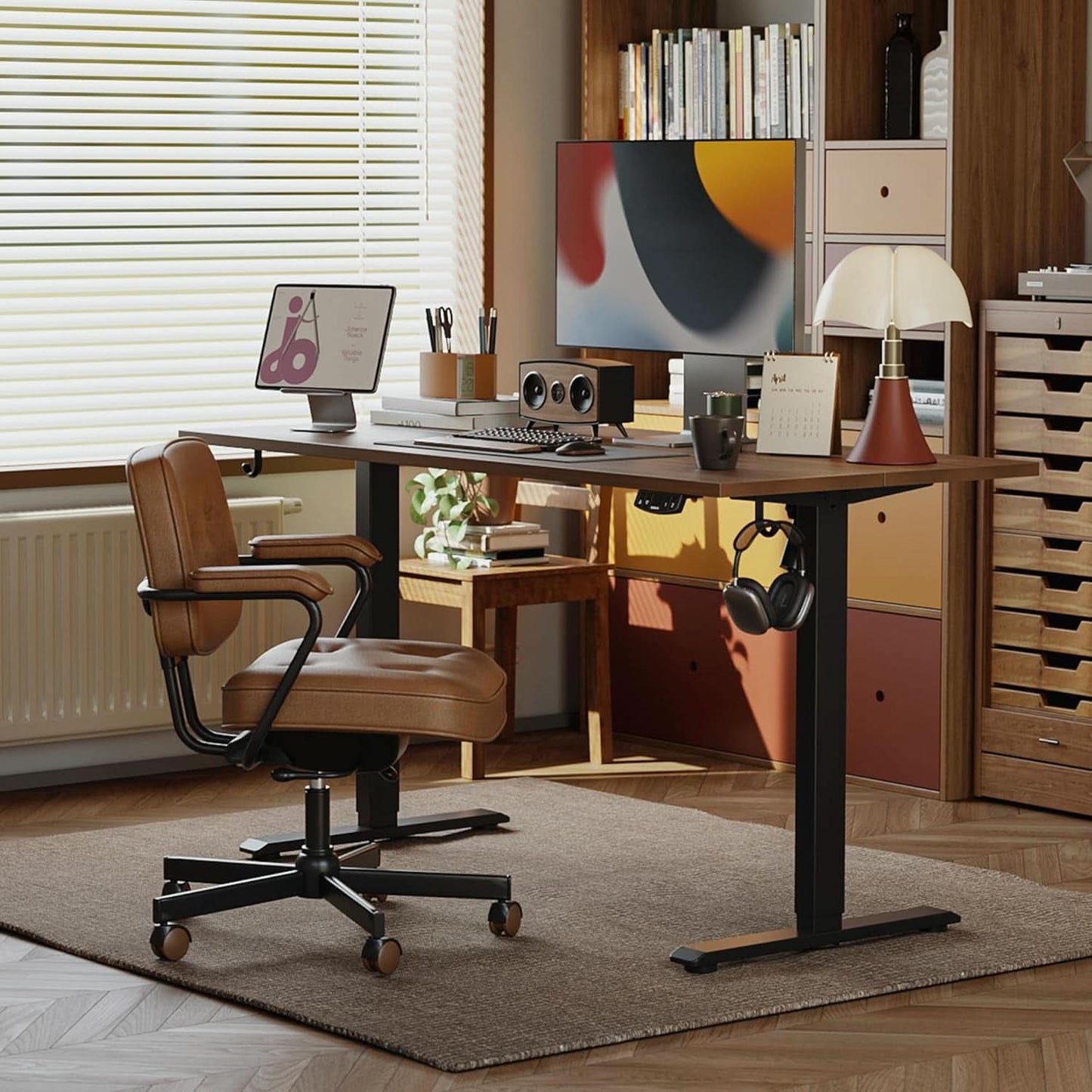 Electric Standing Desk 48x24 Height Adjustable Dark Walnut