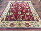Tibetan Aubusson Rug 8x10, Maroon and Beige, Floral, Handmade, Wool, Vintage, Traditional Rug