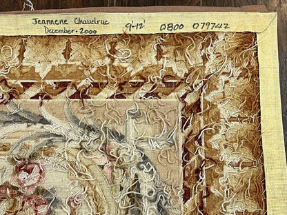 Aubusson Rug 9x12, Elegant Savonnerie Carpet 9 x 12 ft, Beige Ivory Tan, Floral, Flatweave Wool Handmade Area Rug 9 x 12 ft, European French