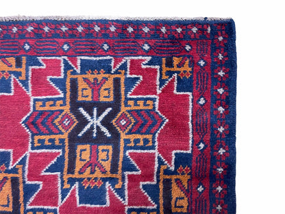 2' 8" X 4' 6" Vintage Handmade Tribal Wool Rug Balouchi Rug Afghan Rug Red Blue