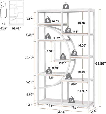 White 5 Tier Etagere Bookshelf Open Shelves Display