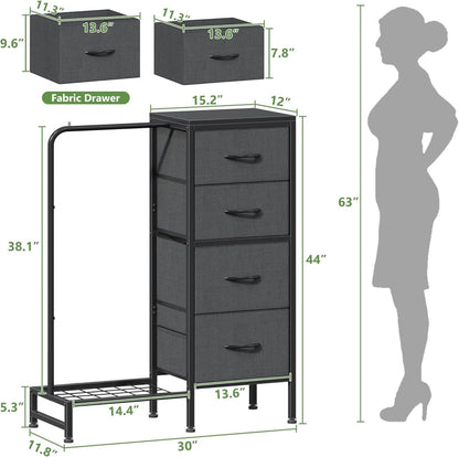 Dresser With Hanging Rack 44 Inch Tall Grey Four Drawer