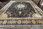 Large Persian Kerman Rug 10x14, Navy Blue and Beige, Floral Medallion, Traditional Elegant Persian Carpet, Signed by Masterweaver