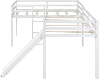 Wooden Twin Loft Bed With Slide And Ladder White For Kids Teens